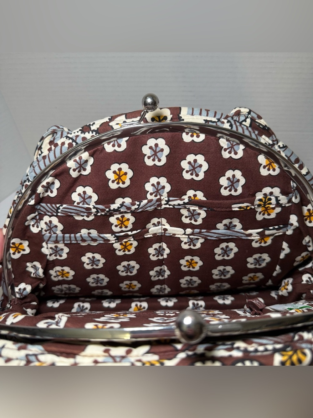 Vera Bradley Slate Blooms Handbag Retired Alice Kisslock Brown Blue Floral - Picture 6 of 10
